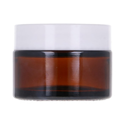 Słoik szklany brązowy 30 ml, Nakrętka ABS biała, Przekładka PP biała