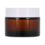 Słoik szklany brązowy 50 ml, Nakrętka ABS biała, Przekładka PP biała