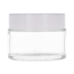 Słoik szklany bezbarwny 50 ml, Nakrętka ABS biała, Przekładka PP biała