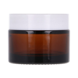 Słoik szklany brązowy 50 ml, Nakrętka ABS biała, Przekładka PP biała